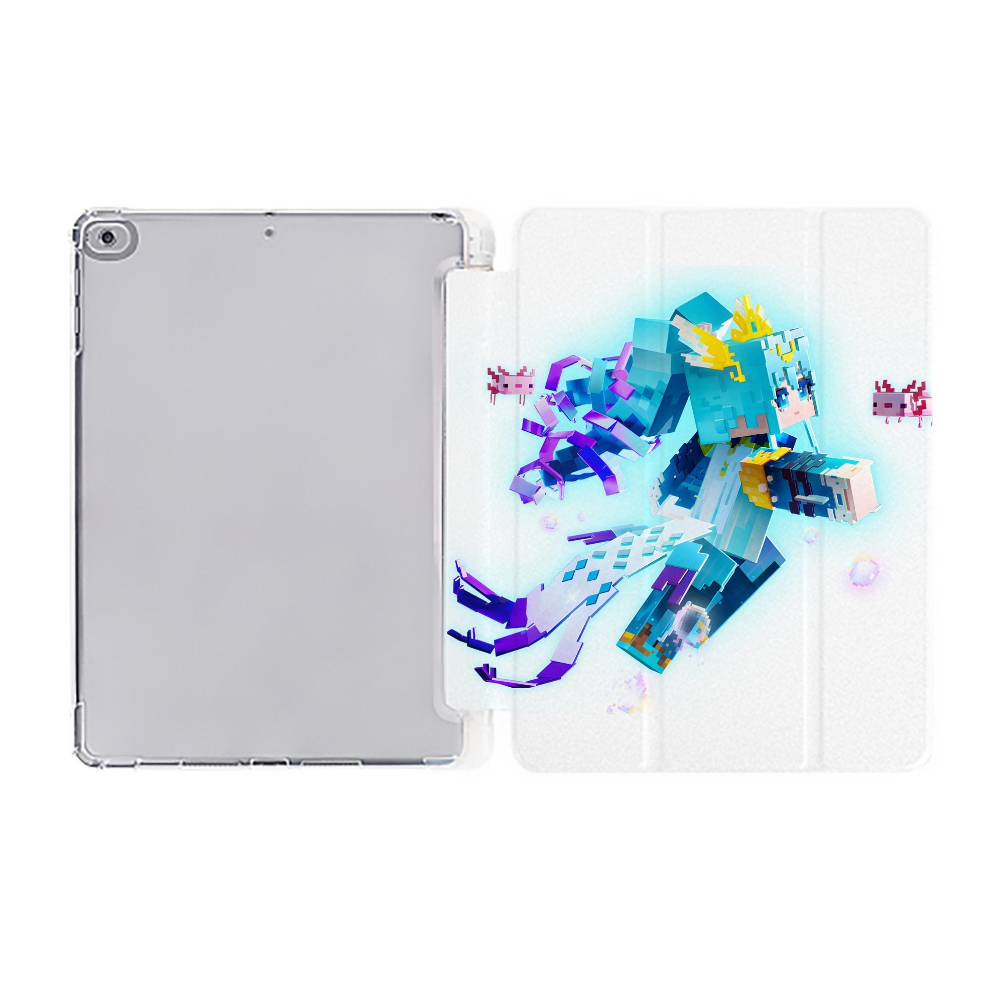 （画像用） マインクラフト ブロックの世界 Minecraft MC Block world IPad ケース ペン収納付き 三つ折りスタンド PUレザー×シリコン 対応機種9.5/10.5/10.9インチ